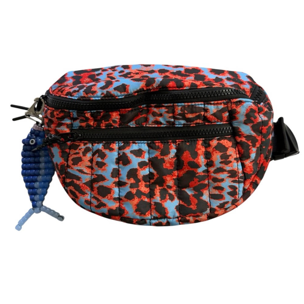 Free People Quilted Printed Sling Bag Sci Fi Animal Print Red and Blue